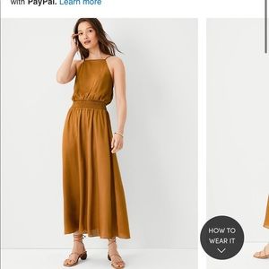 Ann Taylor Square Neck Midi Flare Dress Cognac